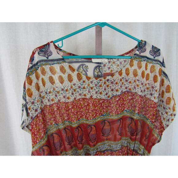 Lush Medium Semi Sheer Multi Print Top Paisley Stripes Adjustable Swim Coverup - Picture 8 of 11